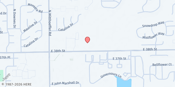 Map showing Rock of Faith Missionary Baptist Church at 10302 E. 38th St., Indianapolis, IN