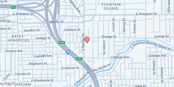 Map showing Salvation Army Fountain Square at 1337 Shelby St., Indianapolis, IN