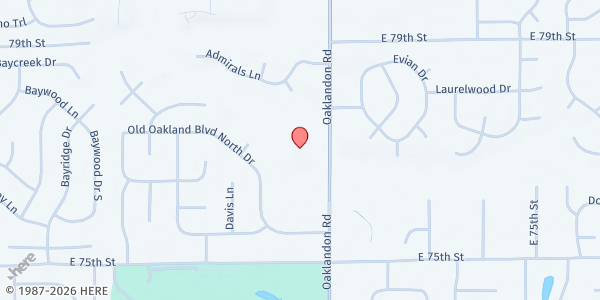 Map showing Servants of Christ Church at 7650 Oaklandon Rd, Indianapolis, IN