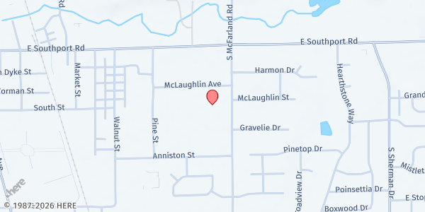 Map showing Southport Heights Christian Church at 7154 Macfarland Road, Indianapolis, IN