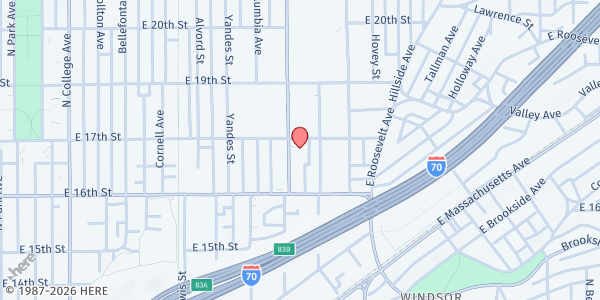 Map showing St. John's Missionary Baptist Church - Love Center at 1651 Dr Andrew J Brown Ave., Indianapolis, IN