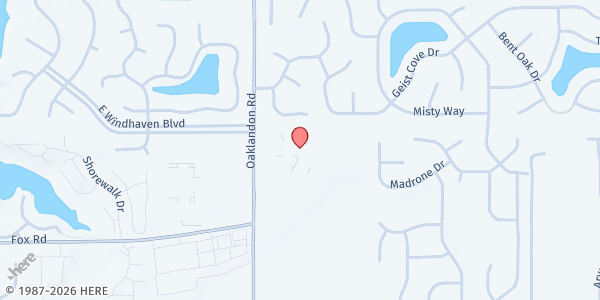 Map showing St. Simon the Apostle Catholic Church - Food Pantry at 8155 Oaklandon Rd., Indianapolis, IN