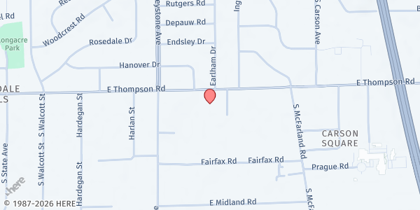 Map showing St. Timothy's Episcopal Church - Loaves & Fishes Food Pantry at 2601 E. Thompson Rd., Indianapolis, IN