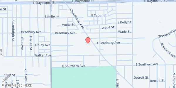 Map showing SVDP Love Your Neighbor Center (LYNC) at 2500 Churchman Ave, Indianapolis, IN