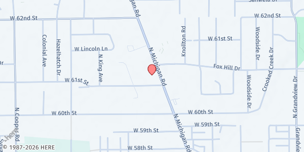 Map showing Tabernacle of Hope SDA Church at 6120 Michigan Rd., Indianapolis, IN