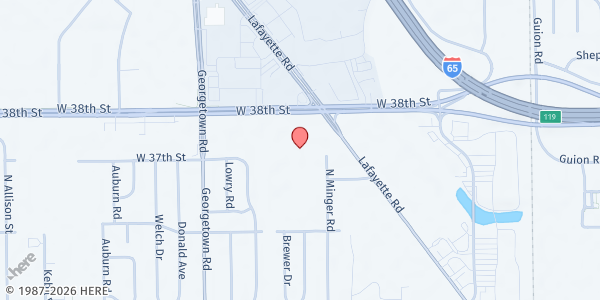 Map showing The Streams Church at 4501 38th St., Indianapolis, IN