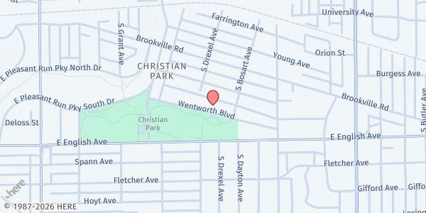 Map showing Transforming Life Church at 4626 Wentworth Blvd., Indianapolis, IN