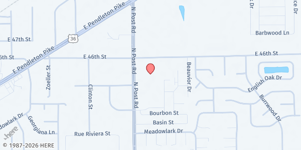 Map showing Turning Point Family Worship Center at 4501 N. Post Rd., Indianapolis, IN