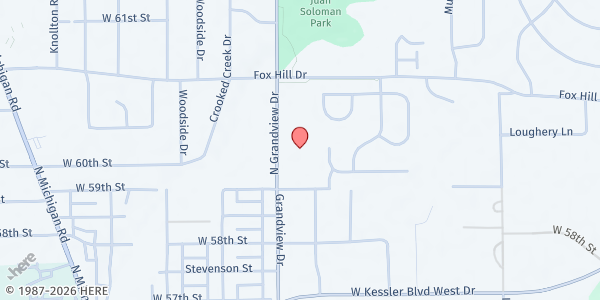 Map showing University United Methodist Church at 5959 Grandview Dr., Indianapolis, IN
