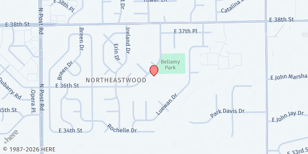 Map showing VOICES Food Pantry at 9501 E. 36th Pl., Indianapolis, IN