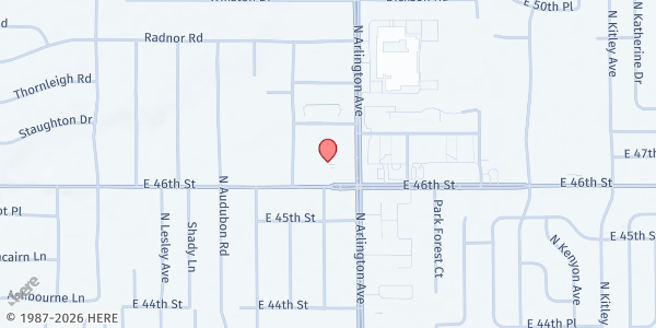 Map showing Zion Hope Church at 5950 E. 46th St., Indianapolis, IN