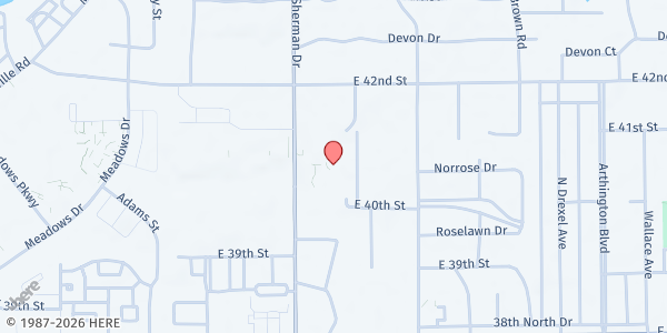 Map showing Zion Tabernacle Apostolic Faith Church at 4007 N. Sherman Dr., Indianapolis, IN