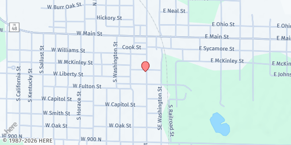Map showing Jasonville United Methodist Church at 303 S. Meridian St., Jasonville, IN