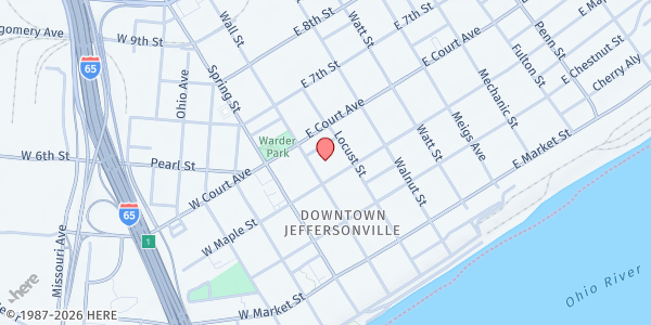 Map showing Center for Lay Ministries at 213 E. Maple St., Jeffersonville, IN