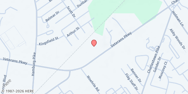 Map showing Eastside Christian Church at 2319 Veterans Pkwy., Jeffersonville, IN