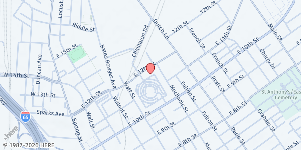 Map showing Indiana Family and Social Services Administration - Jeffersonville at 285 Quartermaster Ct, Jeffersonville, IN