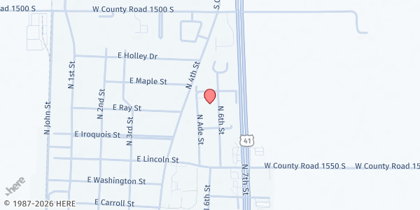 Map showing Covenant Federated Church at 612 6th St., Kentland, IN