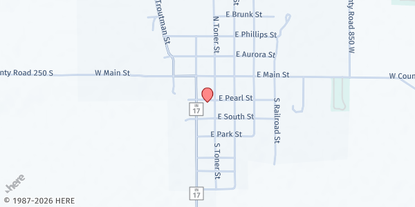 Map showing Food Finders Mobile- Kewanna United Methodist Church at 111 E Pearl St, Kewanna, IN