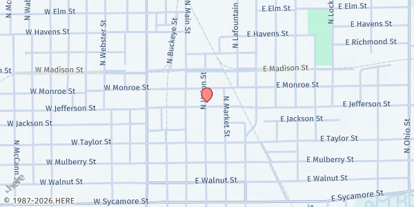 Map showing Center Township Food Pantry at 213 E Jefferson, Kokomo, IN