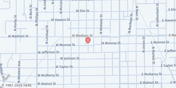 Map showing Congregation Yeshivat Tzion at 614 W. Monroe St., Kokomo, IN
