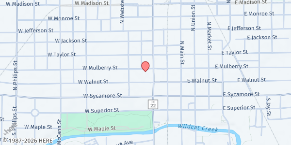 Map showing Kokomo Rescue Mission, Inc. at 321 W. Mulberry St., Kokomo, IN