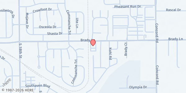 Map showing Brady Lane Church at 2701 Brady Ln., Lafayette, IN