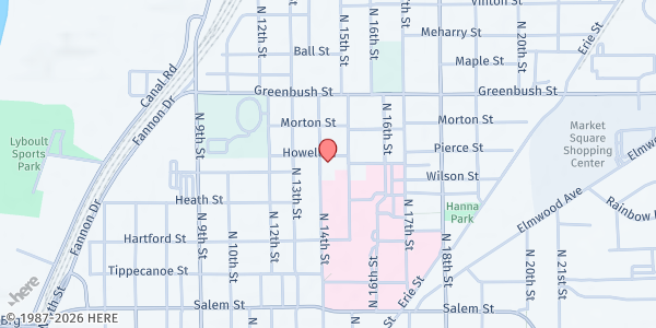 Map showing Children Of Blue Butterfly - Food Distribution Center at 1239 N 14th St, Lafayette, IN