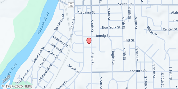 Map showing ECC/Bauer Hot Meals at 330 Fountain St., Lafayette, IN