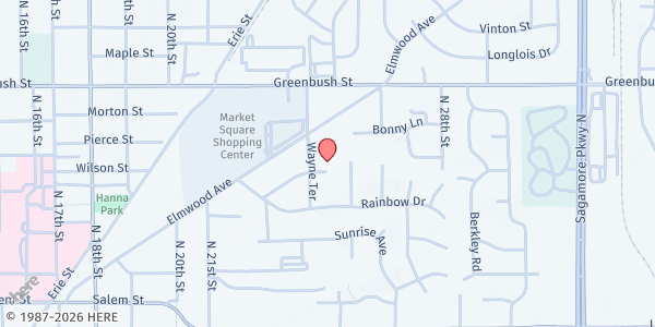 Map showing Elmwood Church of Christ at 2501 Elmwood Ave., Lafayette, IN