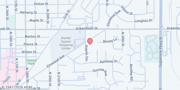 Map showing Elmwood Church of Christ at 2501 Elmwood Ave., Lafayette, IN