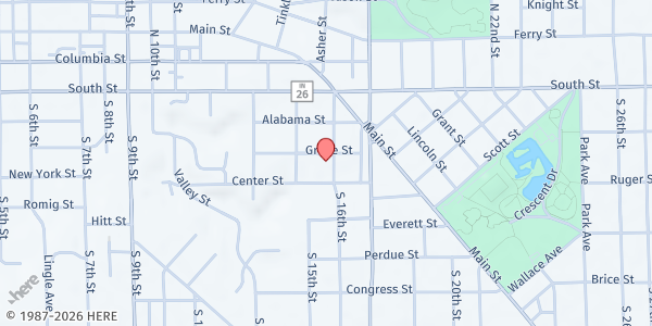 Map showing Evergreen Wesleyan Church at 1525 Grove St., Lafayette, IN