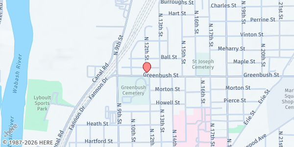 Map showing Food Finders Food Bank Katy Bunder Food Resource & Education Center at 1204 Greenbush St, Lafayette, IN