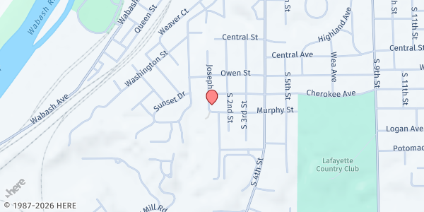 Map showing Greater Macedonia COGIC at 100 Murphy St., Lafayette, IN