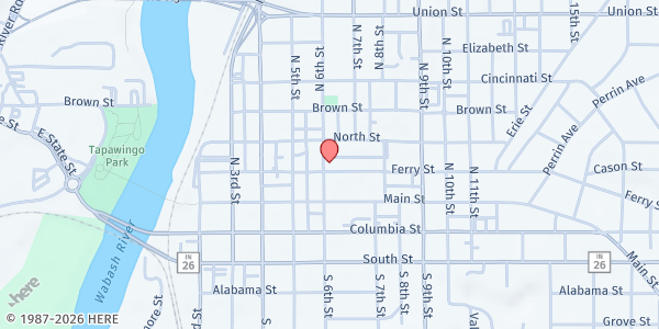 Map showing LUM Food Pantry - St. John's Episcopal Church at 350 N. 6th St., Lafayette, IN