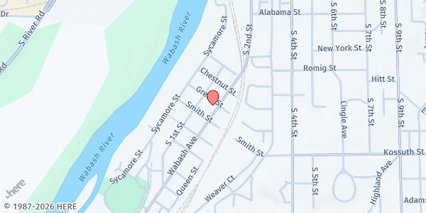 Map showing St. Ann's Catholic Church & Shrine at 612 Wabash Ave., Lafayette, IN