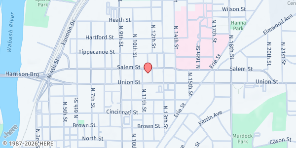 Map showing The Salvation Army - Lafayette at 1110 Union St., Lafayette, IN
