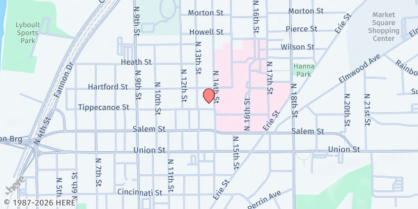Map showing Tippecanoe County United Church Food Pantry at 1314 Tippecanoe St., Lafayette, IN