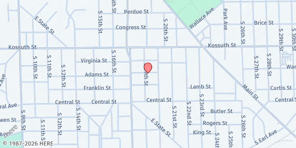 Map showing Whole Truth Apostolic Faith Assembly Inc. at 901 S. 19th St., Lafayette, IN