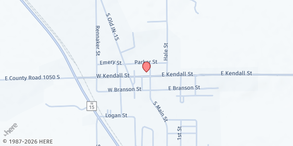 Map showing LaFontaine MUNC Food Pantry at 2 W Kendall St., LaFontaine, IN