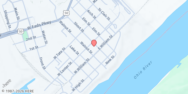 Map showing Dearborn County Clearinghouse - Lawrenceburg (Beecher Church) at 229 Short St., Lawrenceburg, IN