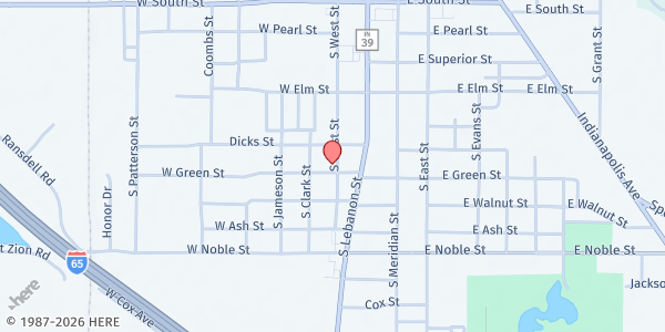 Map showing Lebanon Community of Shalom - Food Distribution Center at 304 W Green St, Lebanon, IN