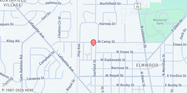Map showing Ruth Newby Food Pantry-Lebanon First Ch of the Nazarene at 1122 Garfield St, Lebanon, IN