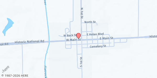 Map showing Heaven's Bread Basket at 114 W. Main St., Lewisville, IN