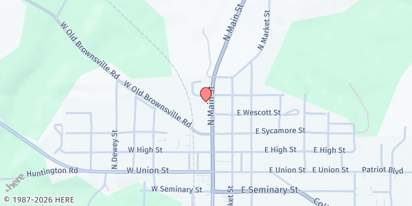 Map showing Gleaners Mobile at Urban & Winkler Funeral Home at 310 N Main St, Liberty, IN