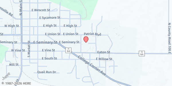 Map showing Union County High School Pantry at 410 Patriot Blvd, Liberty, IN