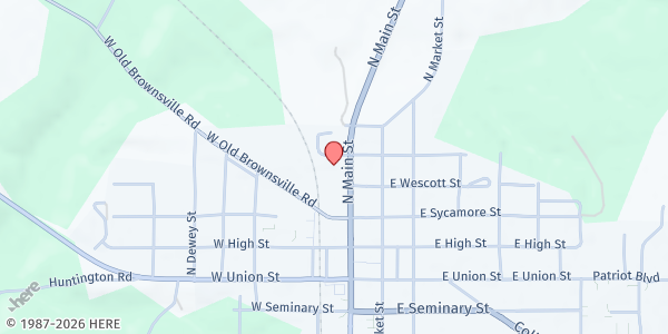 Map showing Urban Winkler Funeral Home at 310 N. Main St., Liberty, IN