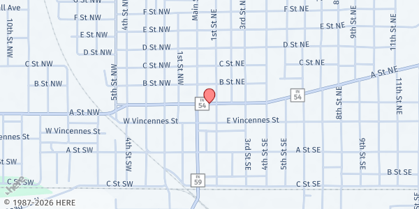 Map showing Linton Community Food Pantry at 69 A St NE, Linton, IN