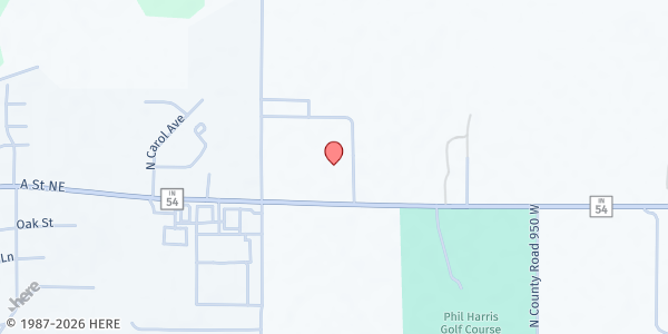 Map showing Linton First Christian Church at 9878 W. State Rd. 54, Linton, IN