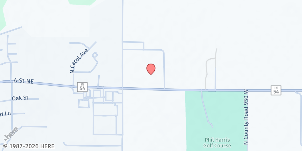 Map showing Linton First Christian Church at 9878 W. State Rd. 54, Linton, IN