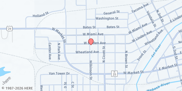 Map showing Salvation Army - Cass Co. at 620 Wilkinson St., Logansport, IN